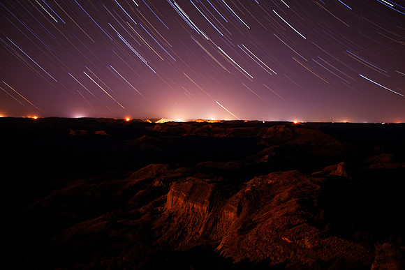 STAR TRAILS OVER THE BADLANDS